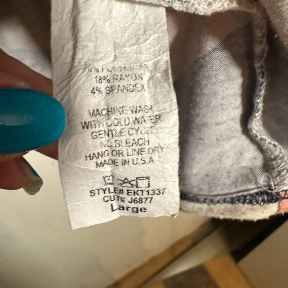 Egs Tunic Style Navy Pink Chevron Long Sleeve Twist Hem Top Size Large. - Picture 4 of 8